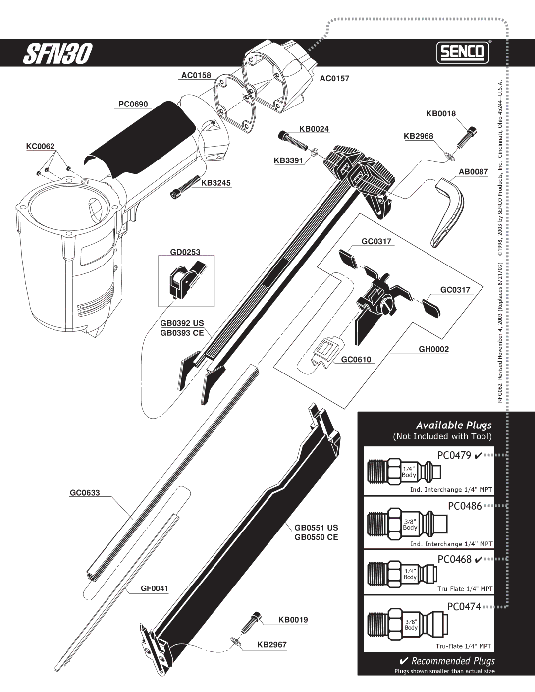 Senco YK0368 manual Available Plugs 