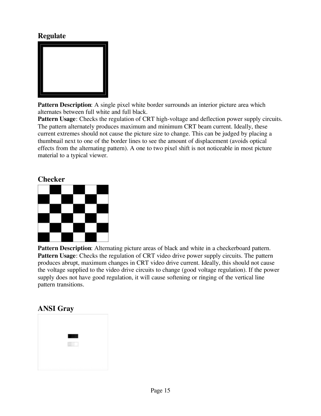 Sencore VP300 manual Regulate, Checker, Ansi Gray 