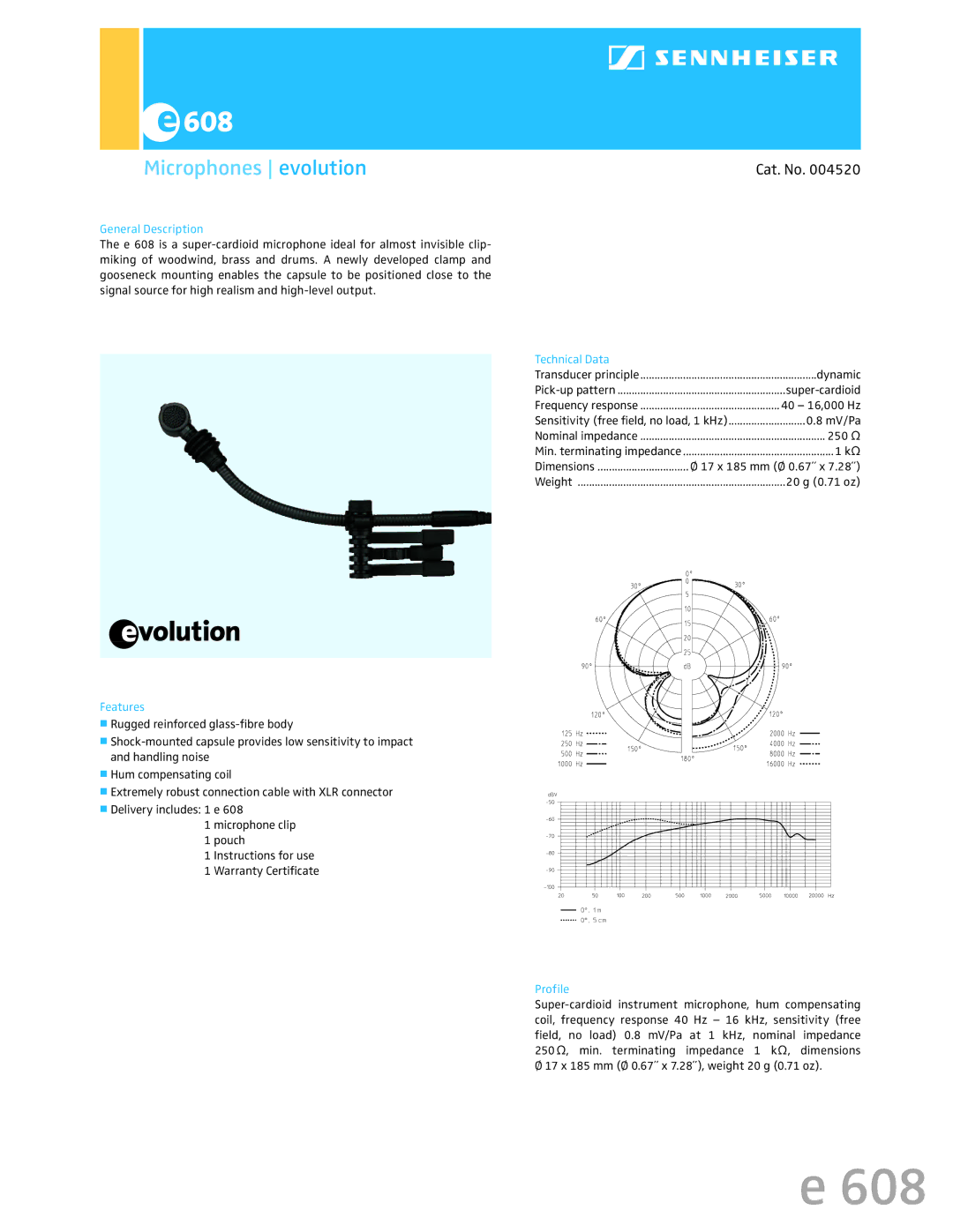 Sennheiser 004520 warranty Microphones evolution, Cat. No 