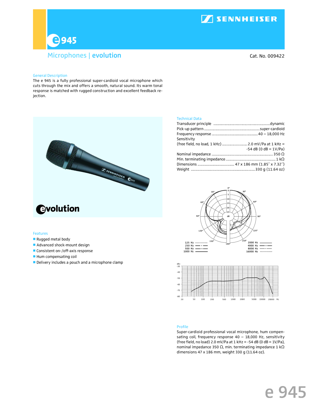 Sennheiser 009422 dimensions Microphones evolution, Cat. No 