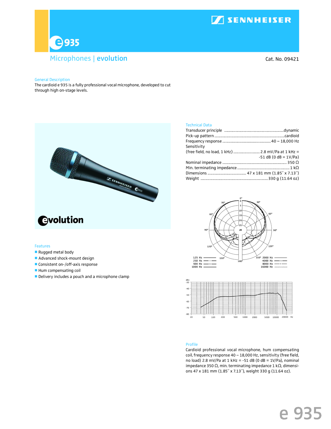 Sennheiser 09421 dimensions Microphones evolution, Cat. No 