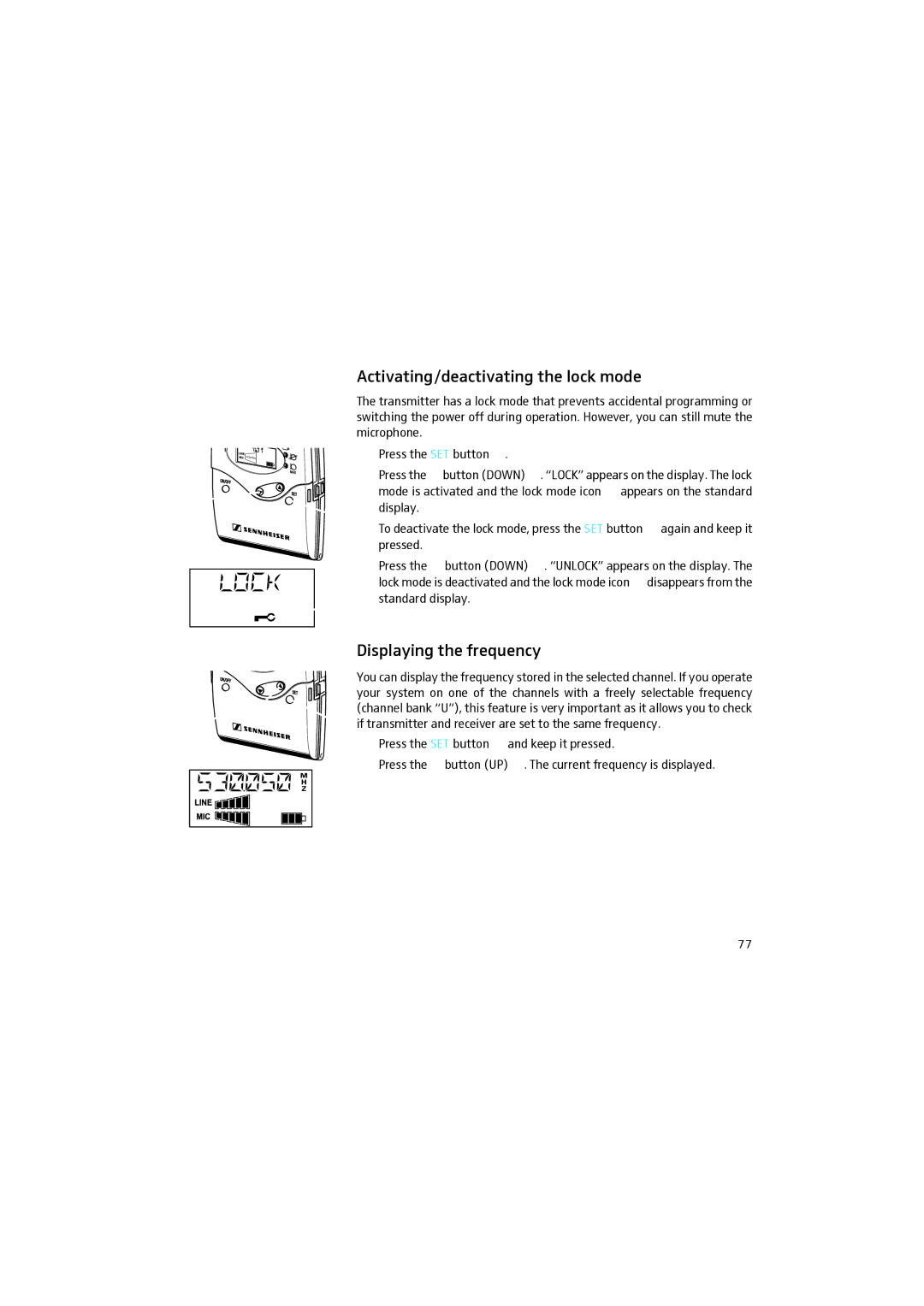 Sennheiser 2015 manual Activating/deactivating the lock mode 