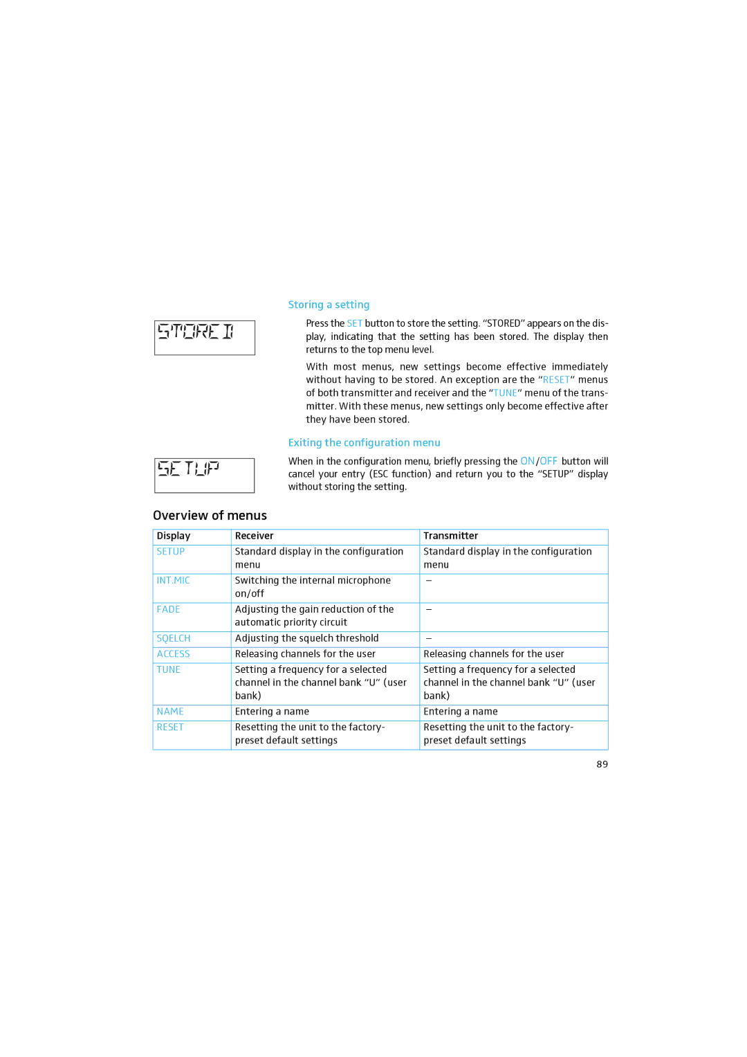 Sennheiser 2015 manual Exiting the configuration menu 