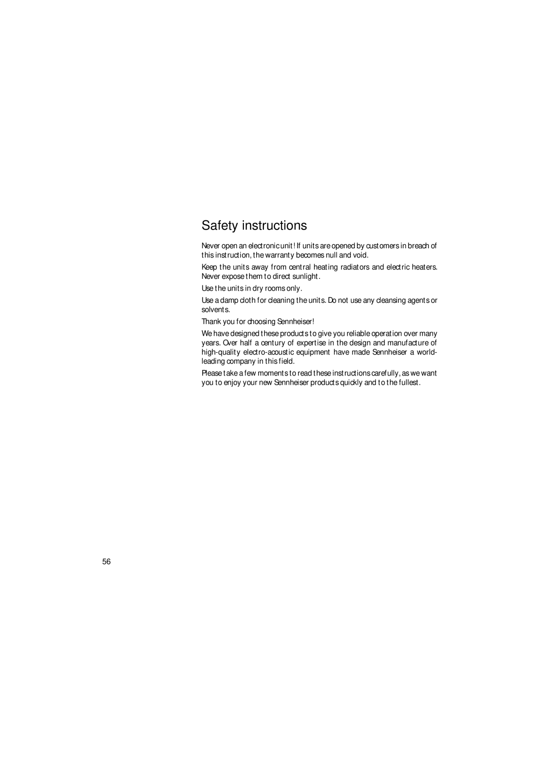 Sennheiser 2015 manual Safety instructions 