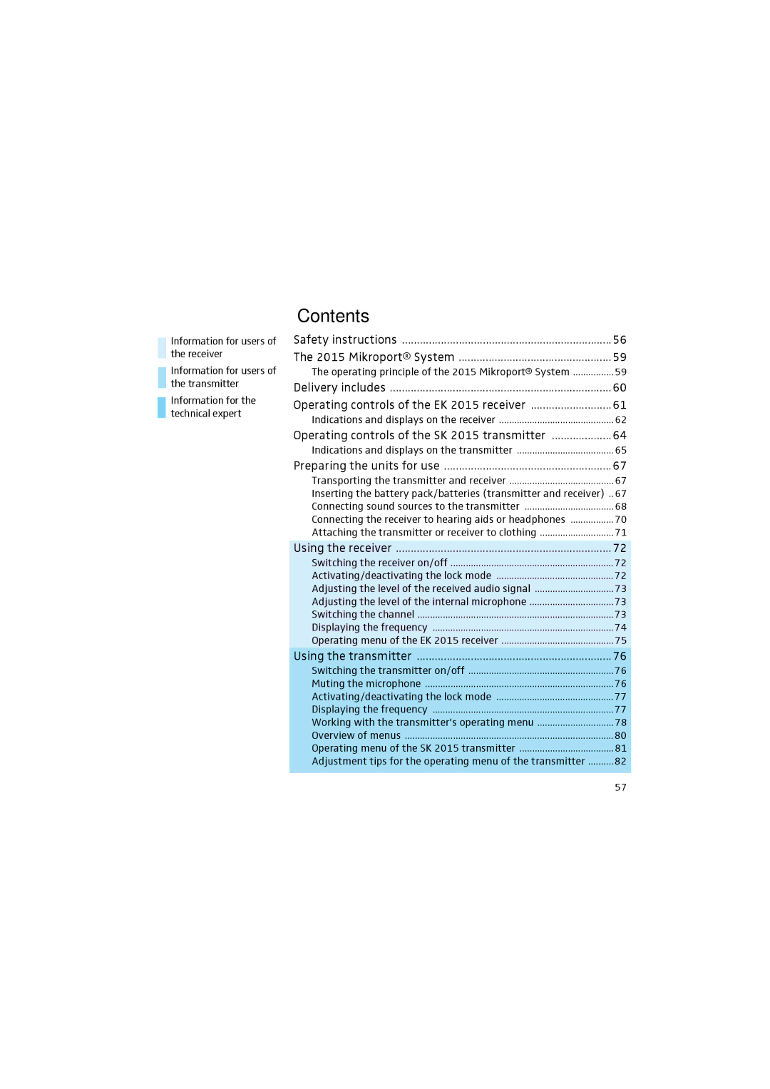 Sennheiser 2015 manual Contents 