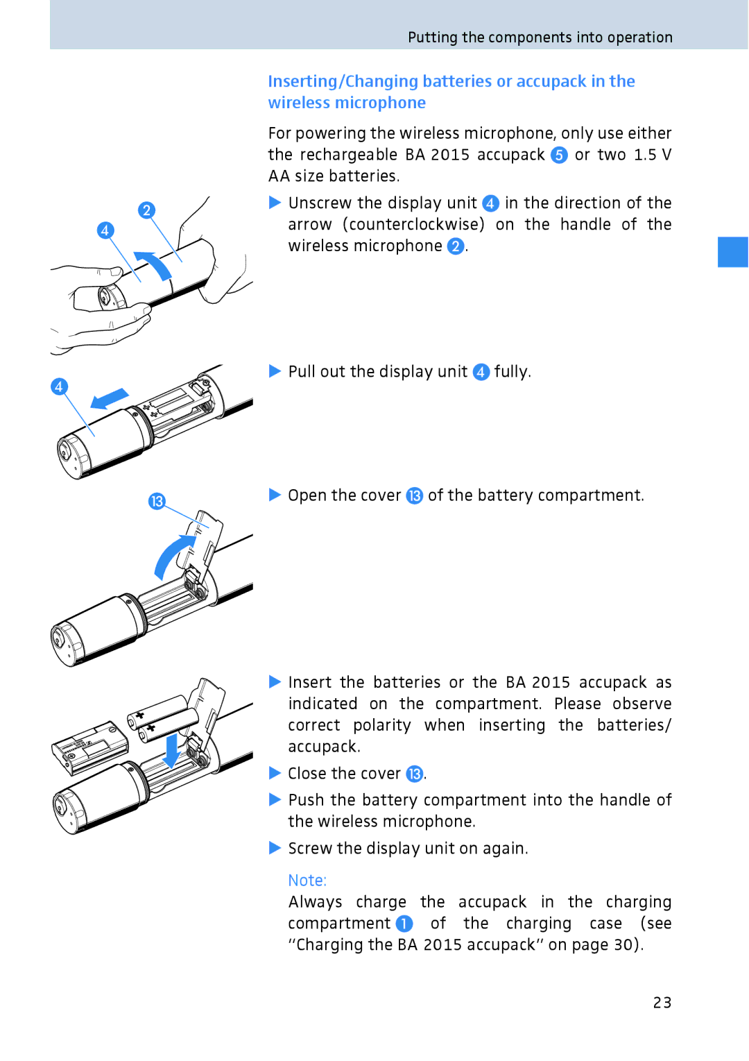 Sennheiser 2020 manual Putting the components into operation 