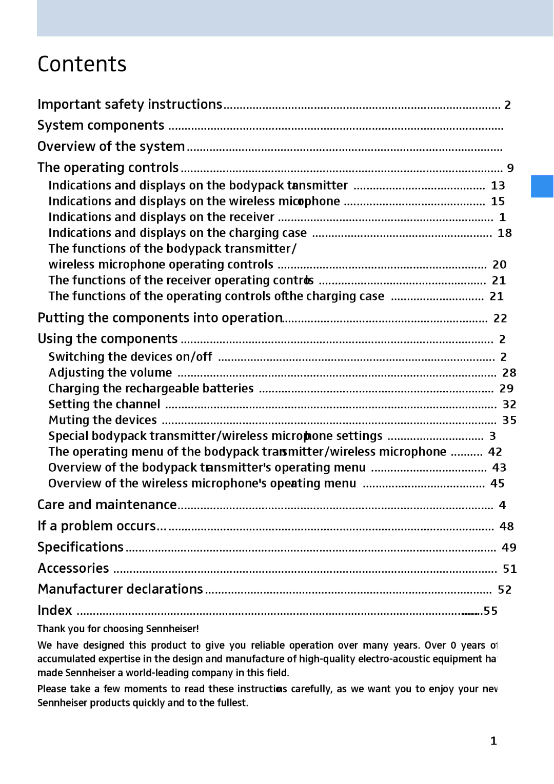 Sennheiser 2020 manual Contents 