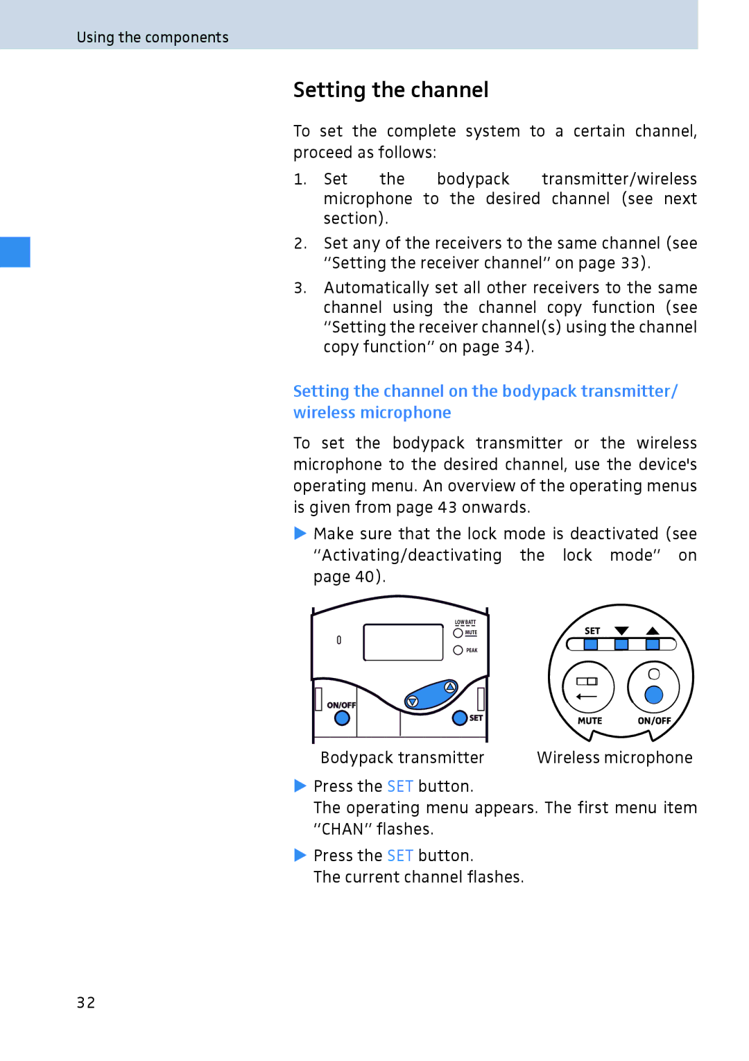 Sennheiser 2020 manual Setting the channel 