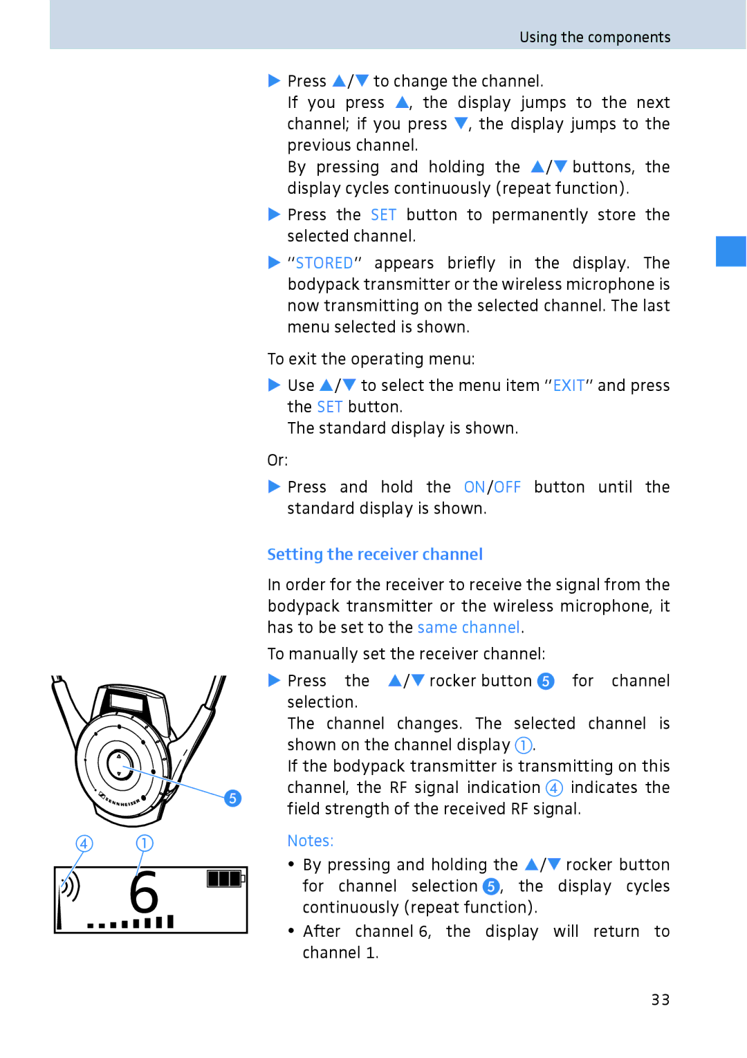 Sennheiser 2020 manual Setting the receiver channel 