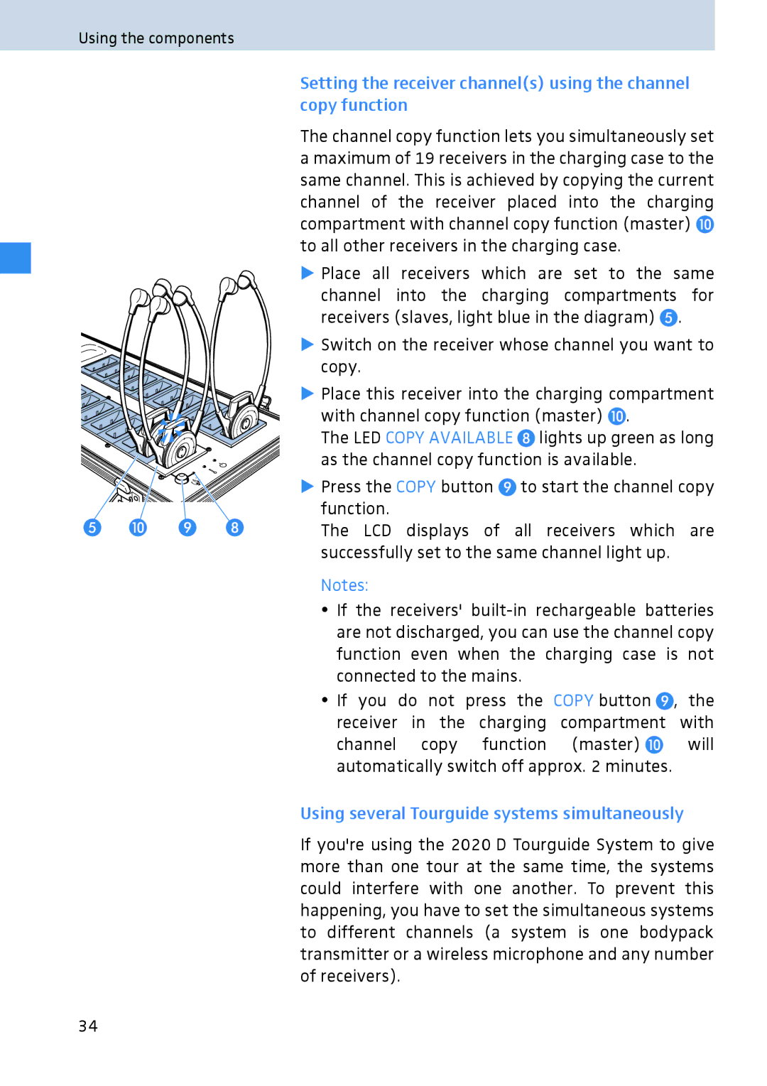 Sennheiser 2020 manual Using several Tourguide systems simultaneously 