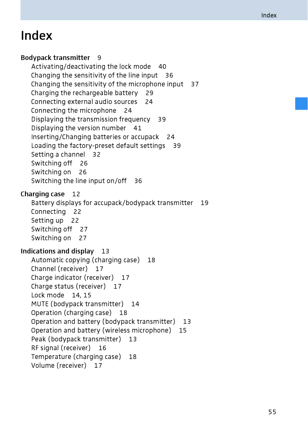 Sennheiser 2020 manual Index 