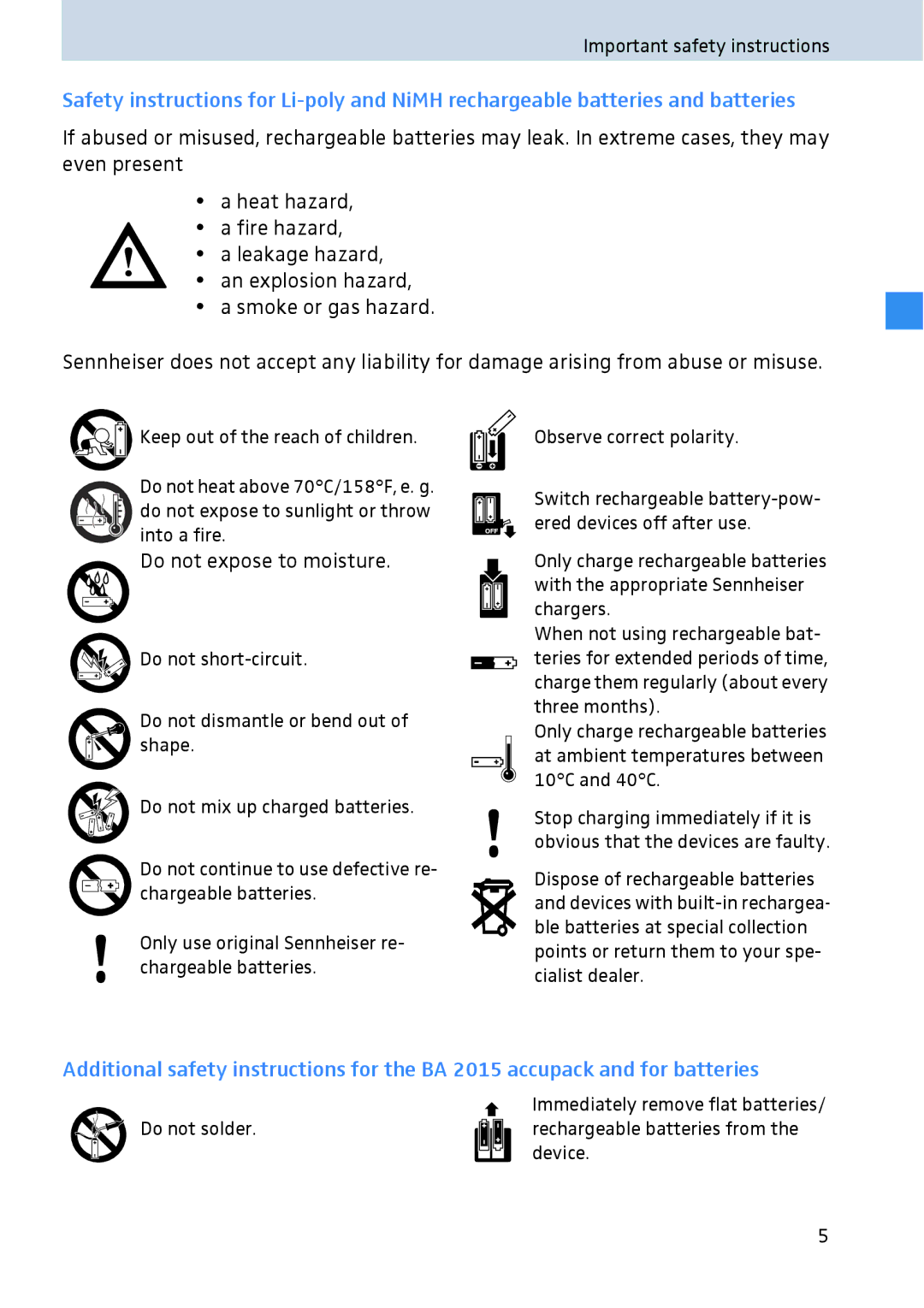 Sennheiser 2020 manual Do not expose to moisture 