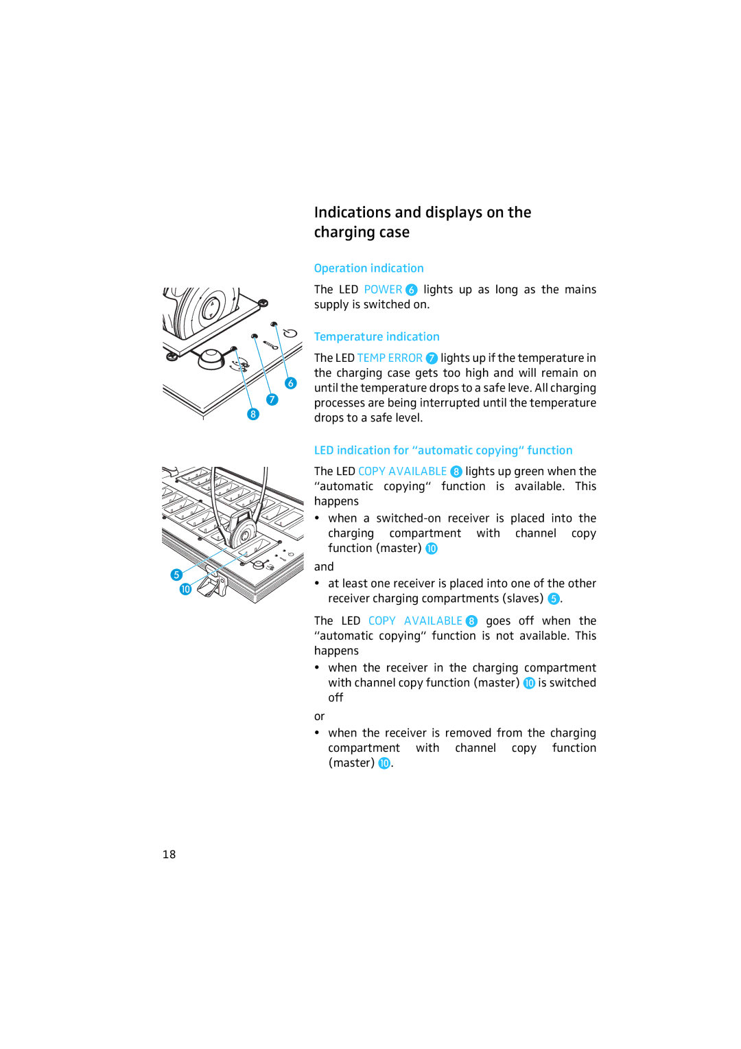 Sennheiser 2020 manual Indications and displays on the charging case, Operation indication, Temperature indication 