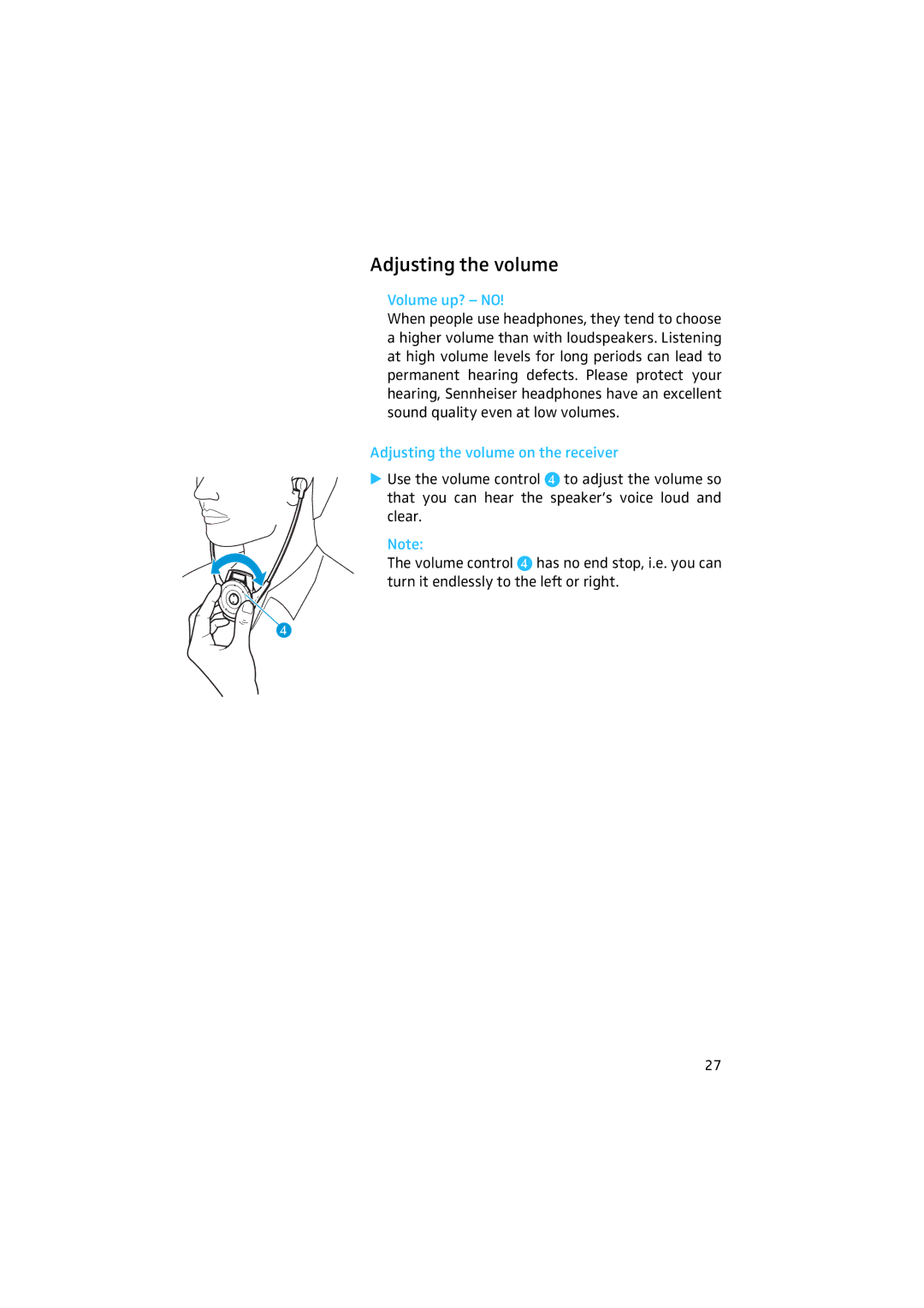 Sennheiser 2020 manual Volume up? no, Adjusting the volume on the receiver 