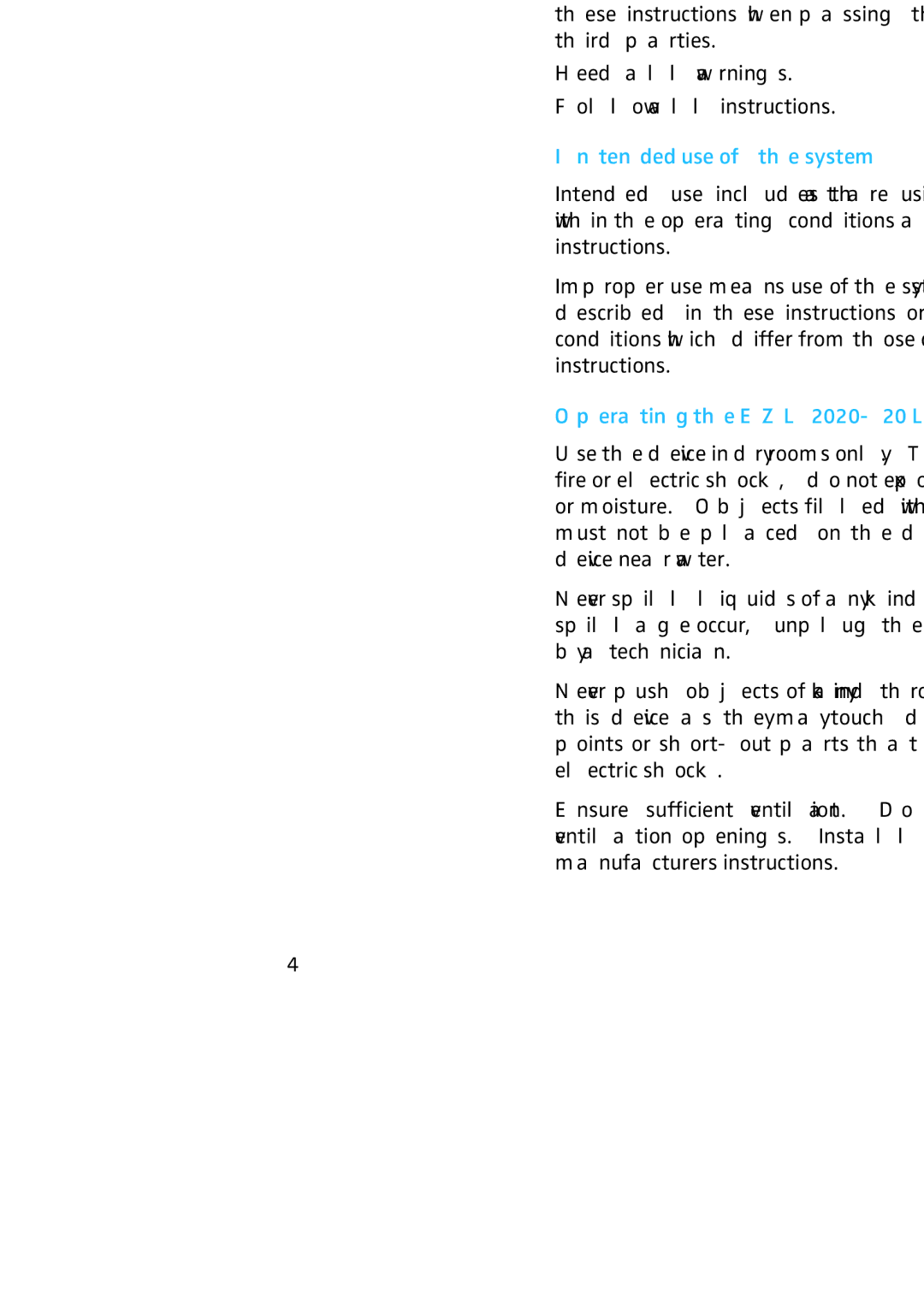 Sennheiser manual Safety instructions, Intended use of the system, Operating the EZL 2020-20 L charging case 