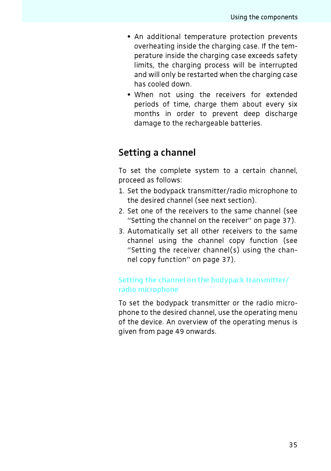 Sennheiser 2020 instruction manual Setting a channel 