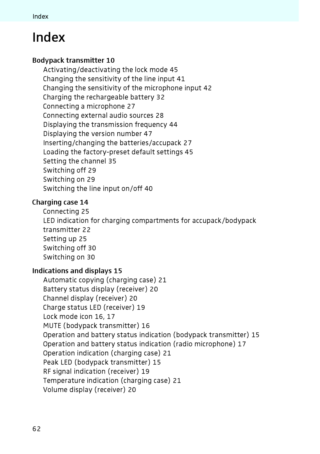 Sennheiser 2020 instruction manual Index 