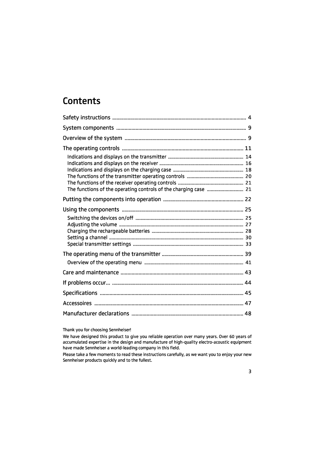 Sennheiser 2020 manual Contents 