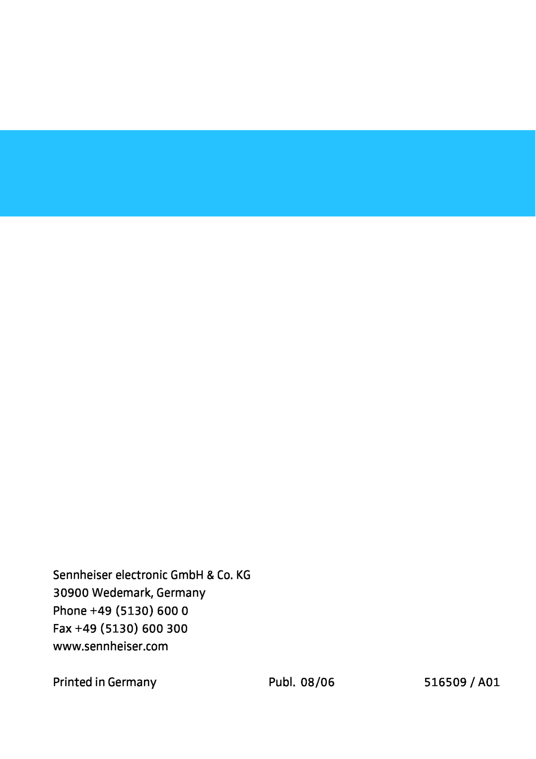 Sennheiser 2020 manual Publ. 08/06, 516509 / A01 