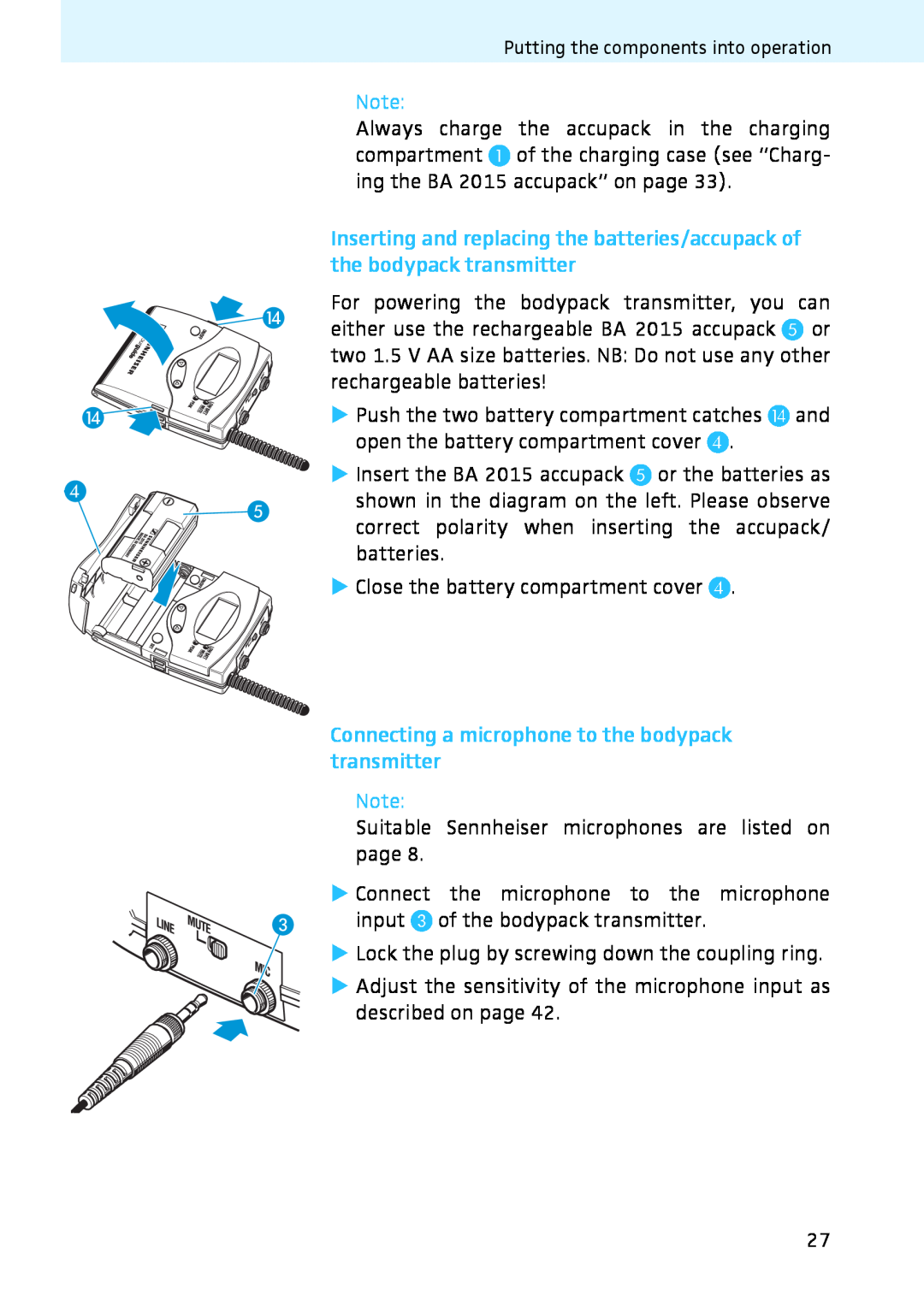 Sennheiser 2020 instruction manual Close the battery compartment cover 