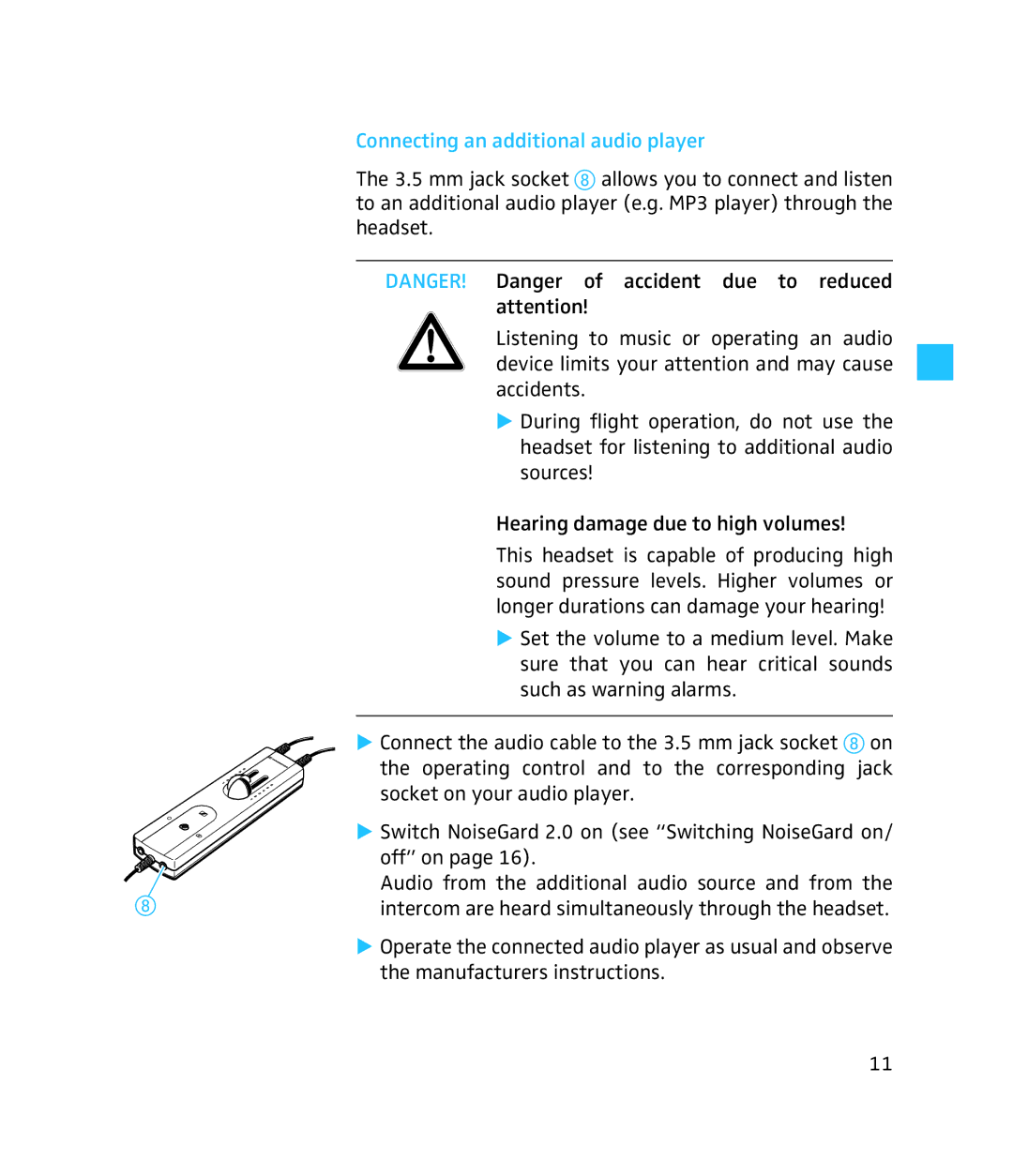 Sennheiser 250 instruction manual Connecting an additional audio player 