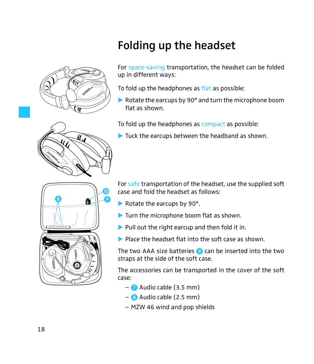 Sennheiser 250 instruction manual Folding up the headset 