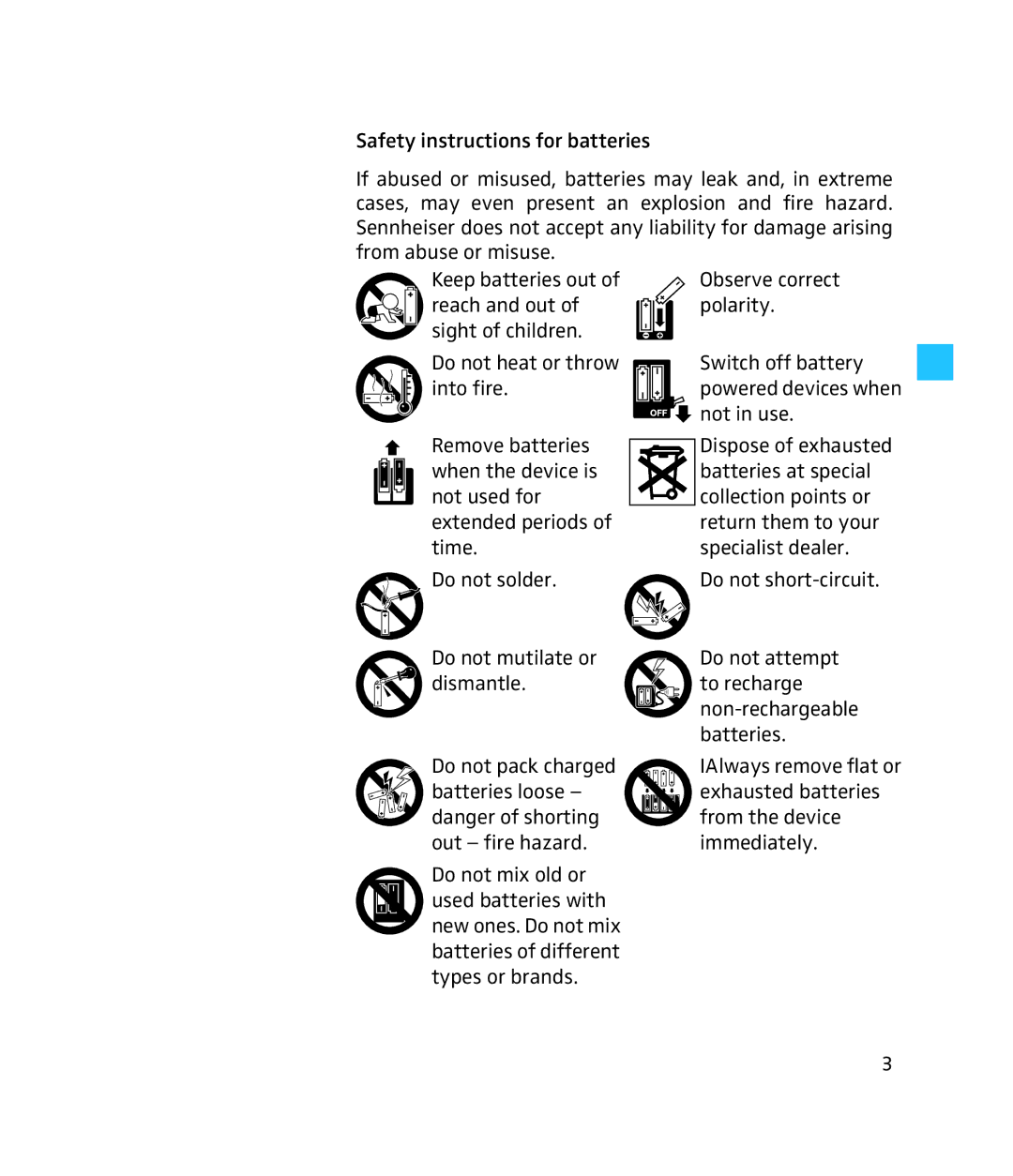 Sennheiser 250 instruction manual Not in use 