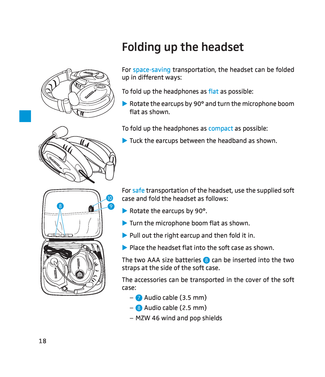 Sennheiser 250 instruction manual Folding up the headset 
