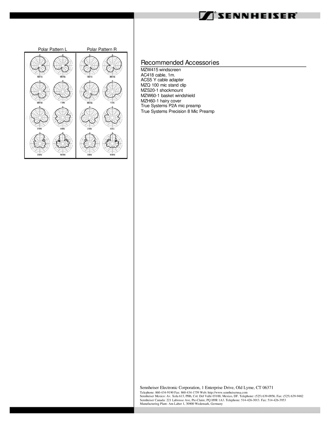 Sennheiser 418S user manual Recommended Accessories 