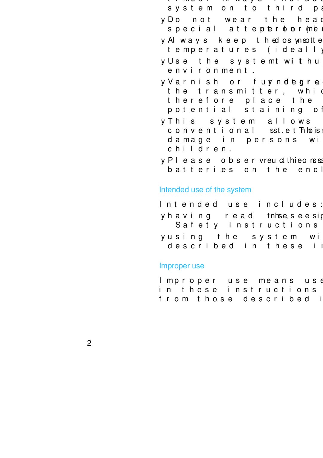 Sennheiser 50 manual Safety instructions, Intended use of the system, Improper use 