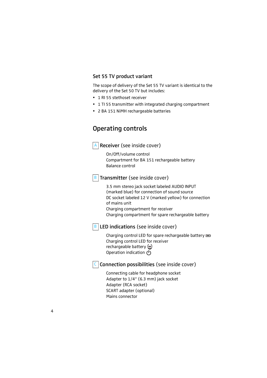 Sennheiser 50 manual Operating controls 