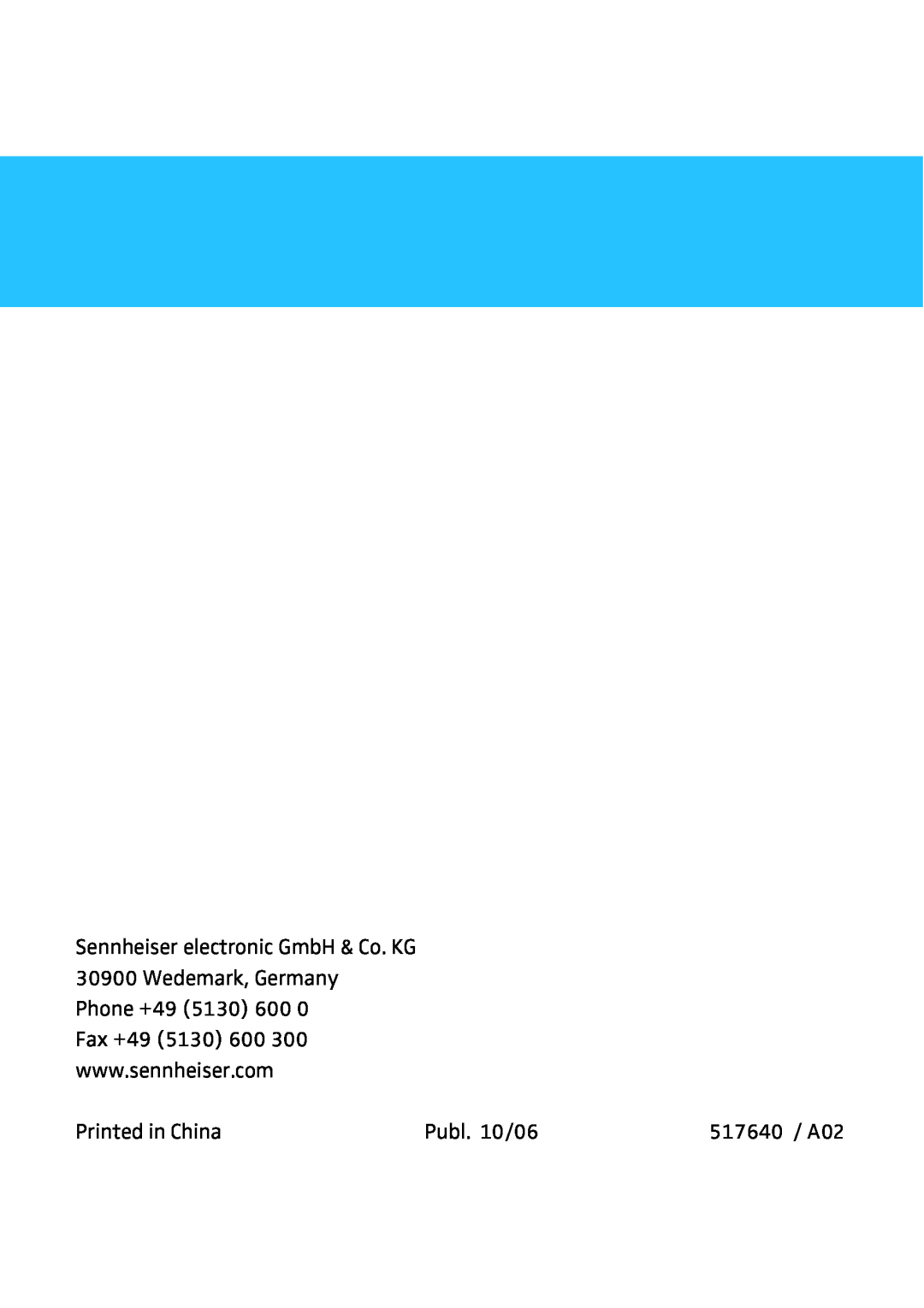 Sennheiser 50 manual Publ. 10/06, 517640 / A02 