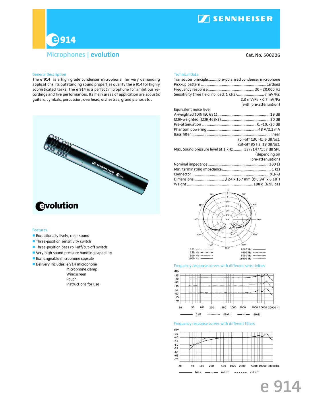 Sennheiser 500206 dimensions Microphones evolution, Cat. No, XLR-3 