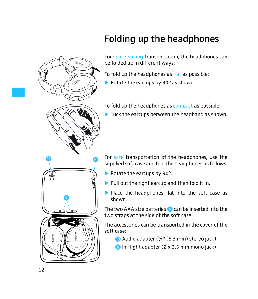 Sennheiser 500371 instruction manual Folding up the headphones 