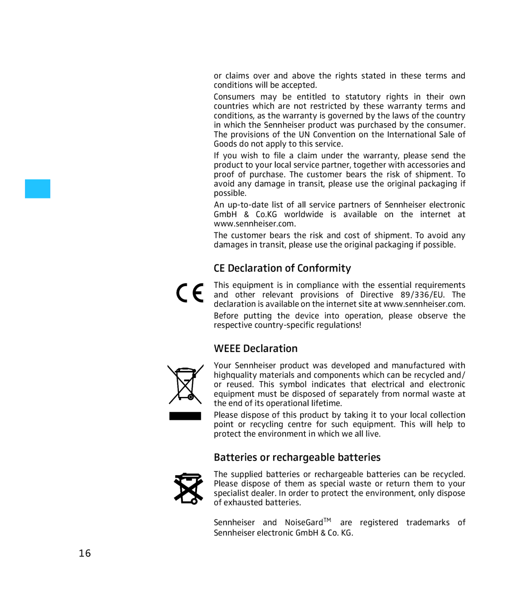 Sennheiser 500371 instruction manual CE Declaration of Conformity 