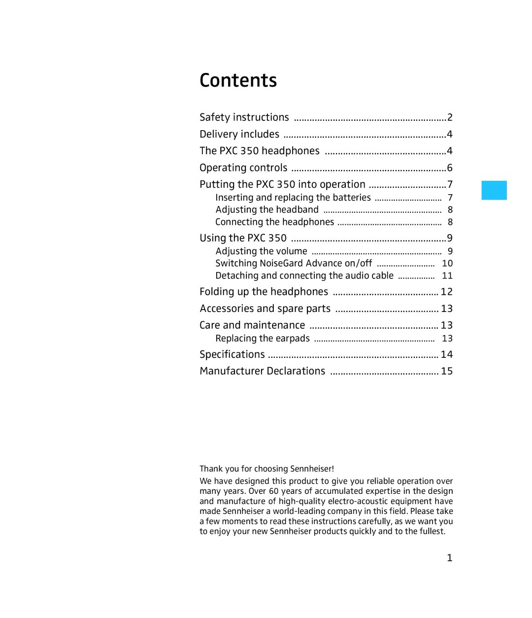 Sennheiser 500371 instruction manual Contents 