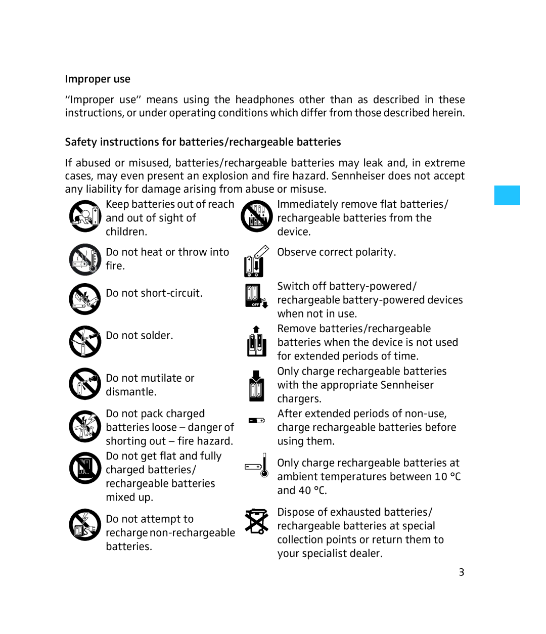 Sennheiser 500371 instruction manual Improper use 