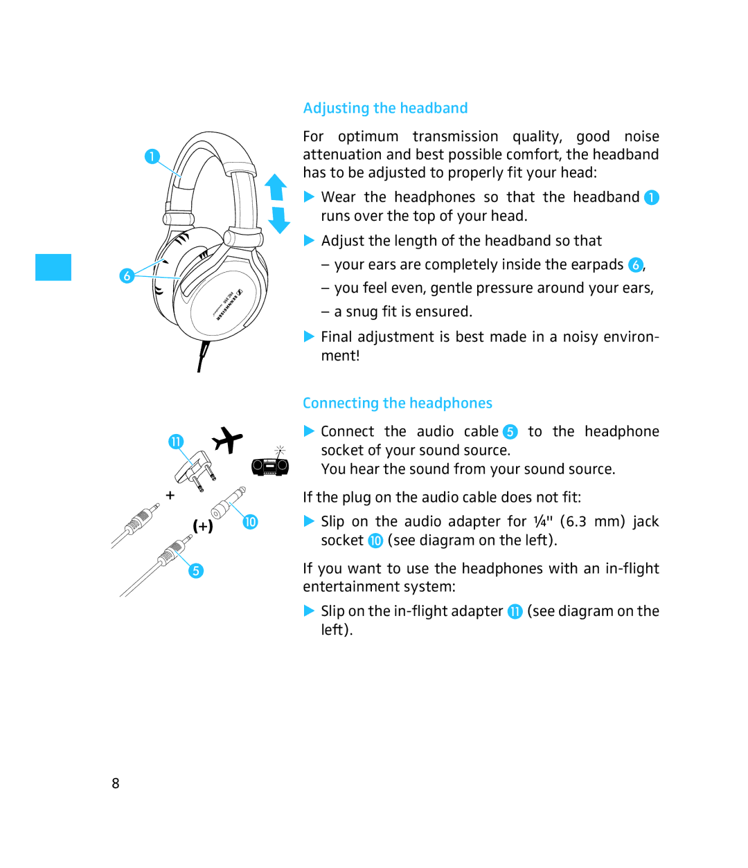 Sennheiser 500371 instruction manual Adjusting the headband 