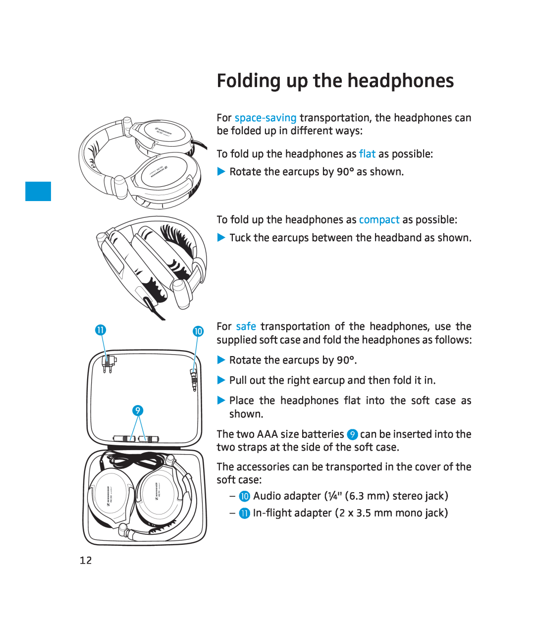 Sennheiser 500371 instruction manual Folding up the headphones 