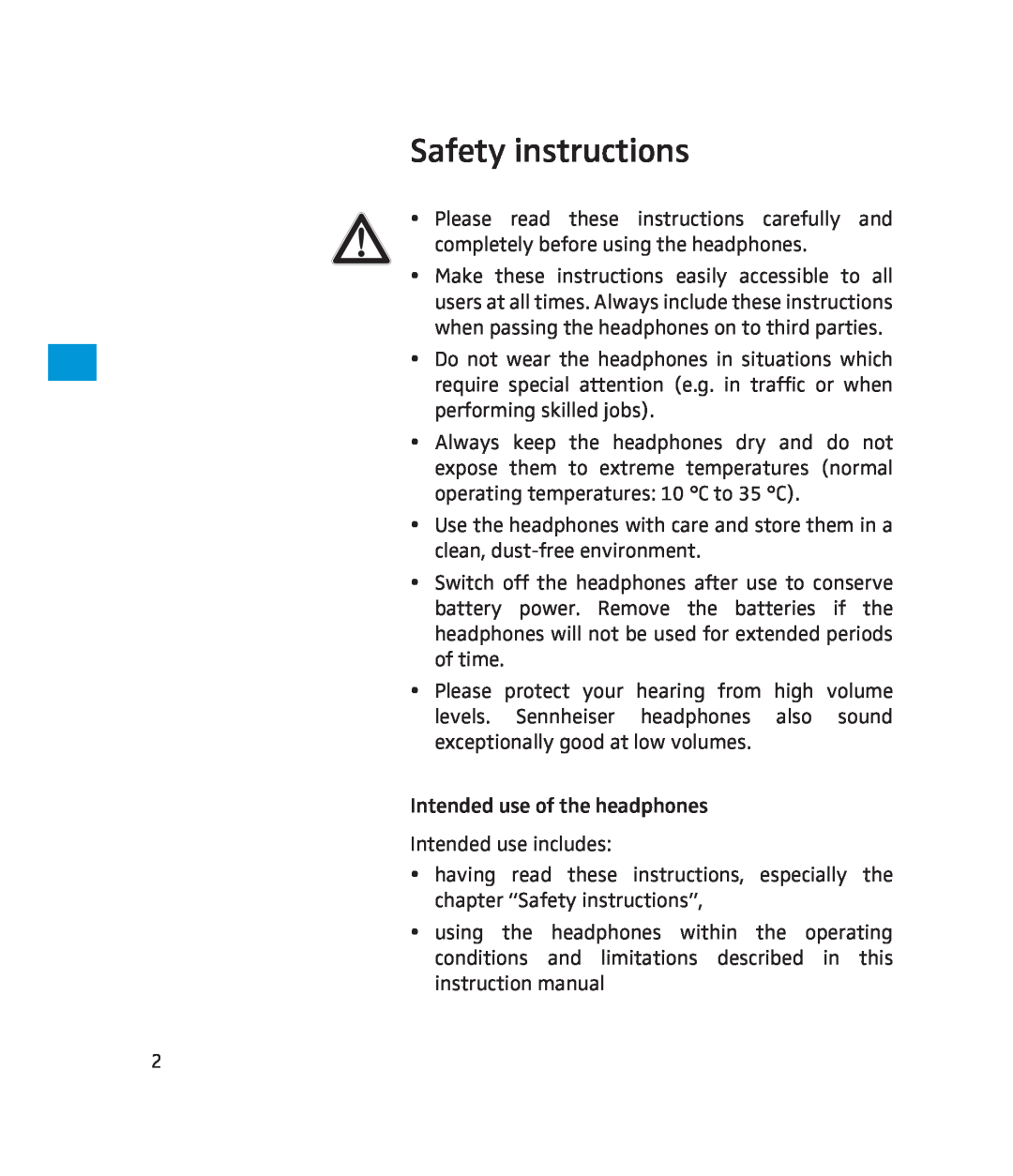 Sennheiser 500371 instruction manual Safety instructions 