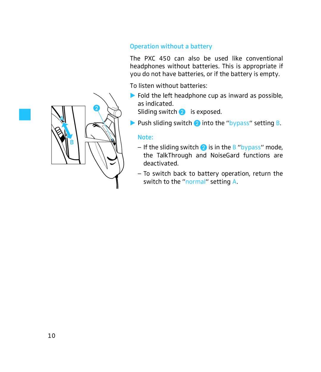 Sennheiser 500643 instruction manual Operation without a battery 