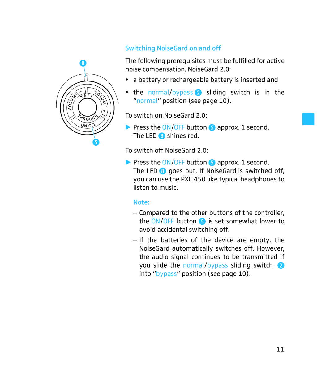 Sennheiser 500643 instruction manual Switching NoiseGard on and off 