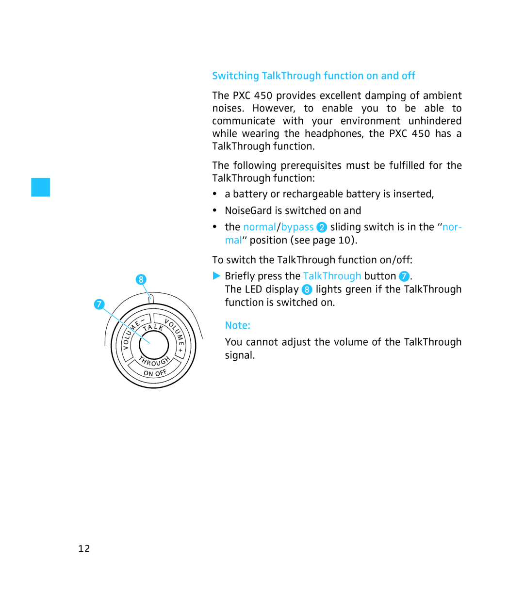 Sennheiser 500643 instruction manual Switching TalkThrough function on and off 