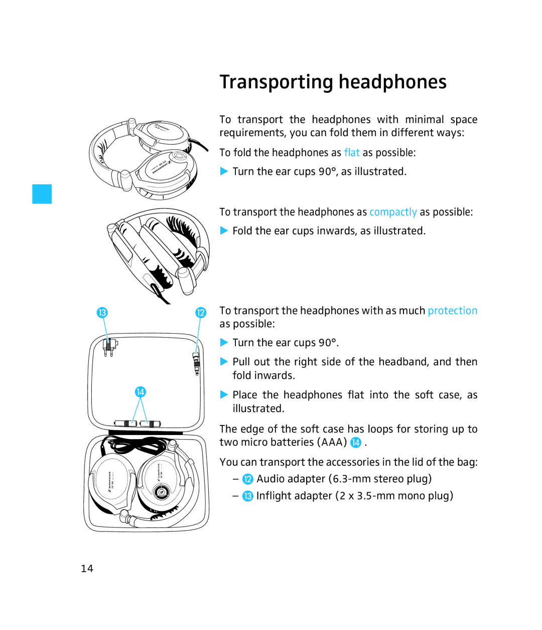 Sennheiser 500643 instruction manual Transporting headphones 