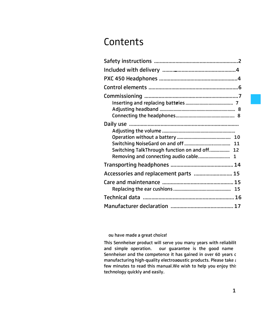 Sennheiser 500643 instruction manual Contents 