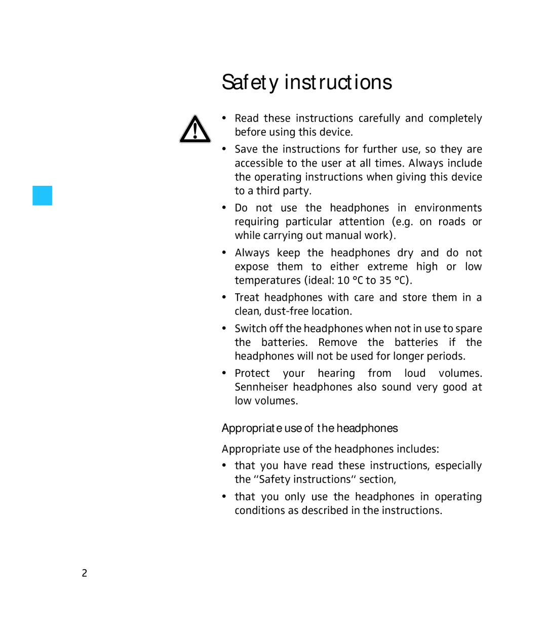 Sennheiser 500643 instruction manual Safety instructions 