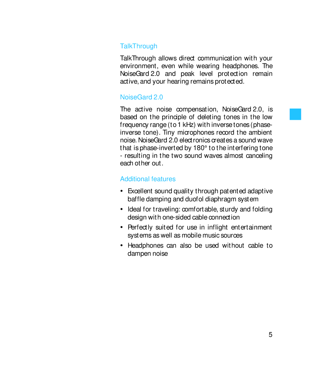 Sennheiser 500643 instruction manual TalkThrough, NoiseGard, Additional features 