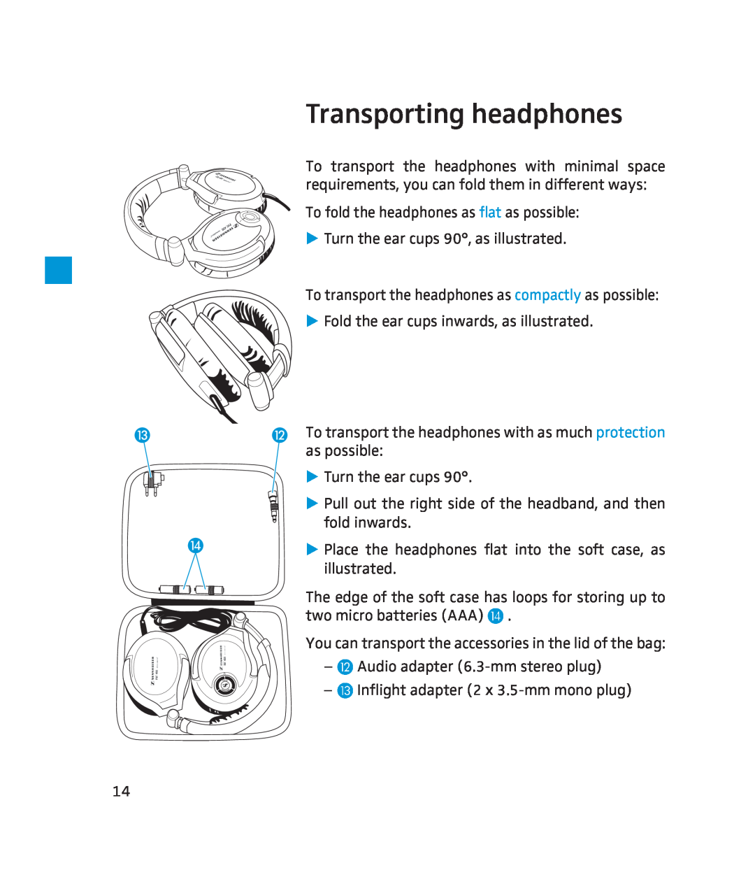 Sennheiser 500643 instruction manual Transporting headphones 