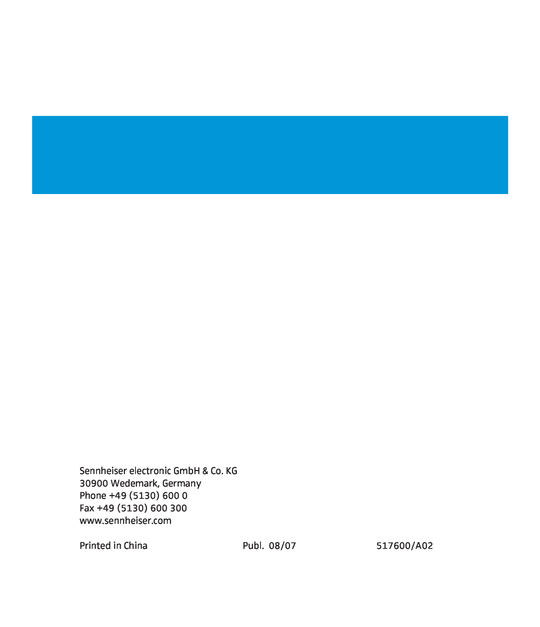 Sennheiser 500643 instruction manual Publ. 08/07, 517600/A02 