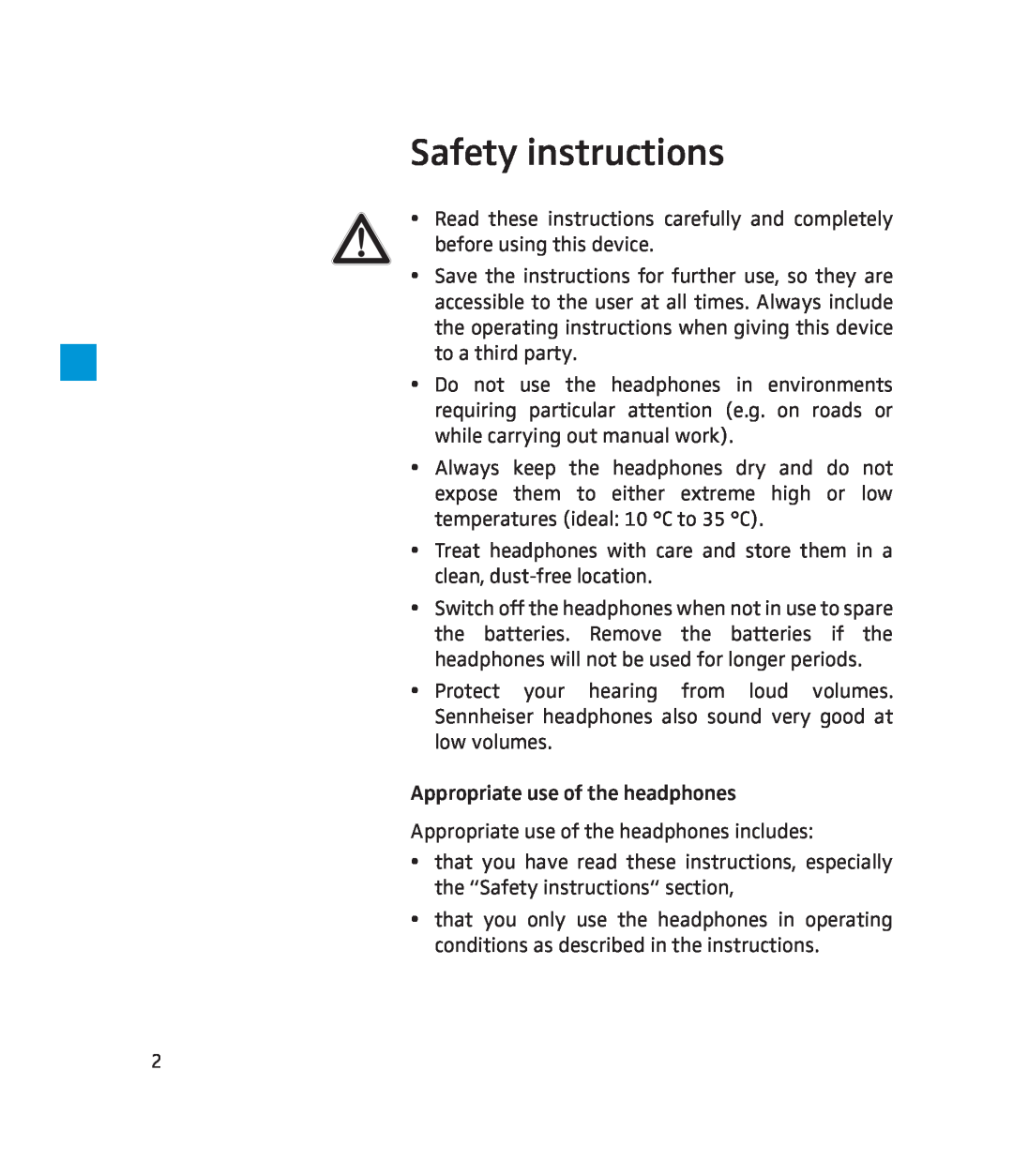 Sennheiser 500643 instruction manual Safety instructions 